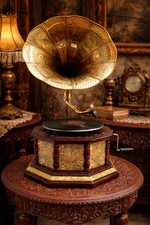 Antique Gramophone Fully Functional Working Phonograph Wind-Up Record Player Vin picture