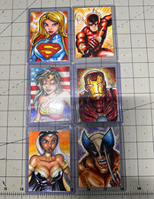 Chris McJunkin 2016 DC/Marvel 1 of 1 Sketch Cards Lot of 6 -Supergirl, Iron Man picture