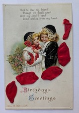 Artist Signed Clapsaddle Embossed Novelty Birthday Postcard with Real Ribbon picture