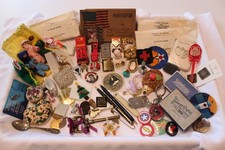 Junk drawer lot vintage to now ephemera jewelry boxes patches photo slides etc picture