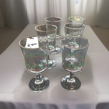 Vintage 1986 Libbey Arby’s Holly Berry Christmas Goblets Gold Trim Set of 6 picture
