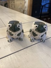 Vintage Ceramic Frog Candle Pair Green and White Glazed Animal Figurine picture