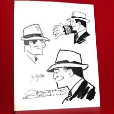Chester Gould Signed Original Dick Tracy 3 Sketch Ink Drawing 1982 picture