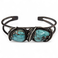 Vintage Native American Navajo Sterling Silver Beautiful Turquoise Cuff Bracelet picture