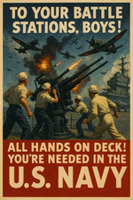 WWII U.S. Navy Recruitment Poster - 24x36” - RARE Reproduction 🌟 picture