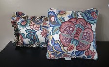 Waverly Greenfield parchment Throw Pillows Multicolor 17” VTG Floral Set Of TWO picture