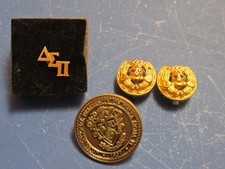 2 x Vintage Delta Sigma Pi Gold Tone Skull Badge Pin w/ Rhinestone Eyes And More picture