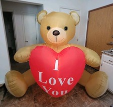 2002 Gemmy 6' Airblown Lighted  Inflatable I Love You Heart Teddy Bear picture