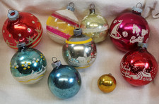 Vintage Lot Of 9 Glass Christmas Ornaments Shiny Brite - Mixed - Etched Designs picture