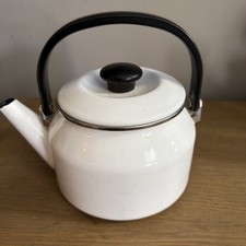 Vintage Siam Fujiware 2 Qt White Enamel Tea Kettle | Thailand Enamelware Teapot picture