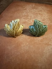 Vintage Kirkland's Ceramic Fall Leaf Salt and Pepper Shakers Set Green Brown 3