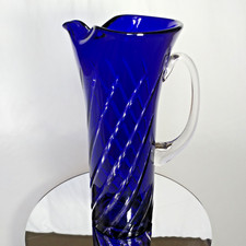 Ajka Frances Blue Crystal Swirl Martini Pitcher Measures 10.2