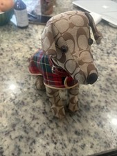 NWT Coach Khaki Signature Stuffed/Collectible Dog 8443 with Plaid Cape picture