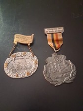 Lot of 2 Vintage 1974 German Volksmarsch Medals TSV Lauf & Bruxelles Ribbon picture