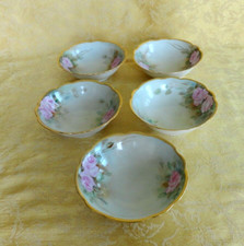 Set of 5 Antique M.Z. Austria Porcelain Hand Painted Dishes Pink Rose Gold Gilt picture