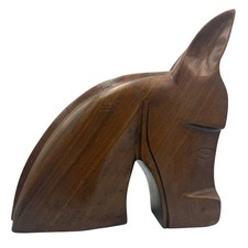 Vintage Hand Carved Wood Horse Head Sculpture Equestrian Rustic Lodge Cabin Boho picture