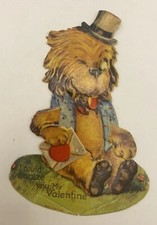 Antique Lion Valentine German Mechanical Circus Card Standee Holiday Cat Moving picture