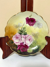Antique Jul H Brauer Hand Painted Porcelain Plate Artist Signed Pink Roses 6”  picture