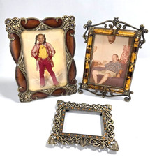 Vintage Set of 3 Metal and Enamel w/ Rhinestone Accent Photo Frames DIY Project picture