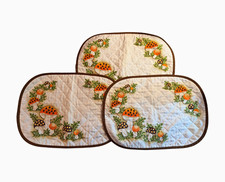 VTG 1981 Sears Merry Mushroom Quilted Placemats Set of 3 19x13 Retro MCM picture