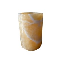 Vintage Banded Stone Candle Votive Holder Honey Yellow Alabaster Onyx 4.5” picture