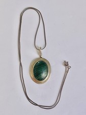 VTG NATIVE AMERICAN STERLING MALACHITE Necklace Pendant Chain 18” picture