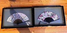 Pair of Vintage Mid-Century Asian Folding Fan Shadow Box Wall Displays  picture