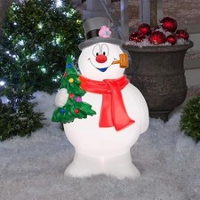 Gemmy 24in Lighted Blow Mold Frosty Snowman with Tree Christmas Decor G-882068 picture