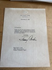 President Jimmy Carter Signed White House Letter Full Signature picture