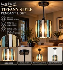 Tiffany Style Pendant Light Black Multi-Color Stained Glass Hanging Ceiling picture