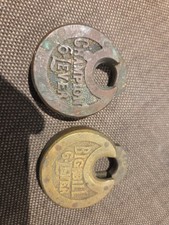 2 Rare Vintage Big Bill Brass 6 Lever Pancake Padlocks*NO KEY* picture