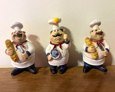 Vintage Fat Chef Figurines Set of 3 Kitchen Decor  Italian Resin Statues 5-6