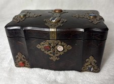 Antique 19th Century Napoleon III French Tea Caddy Box Wood Stone Brass picture