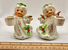 VTG Pair of Christmas Angels Candle Holders, Ceramic, Japan picture