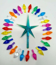 Vintage Ceramic Christmas Tree Bulbs, Aurora Aqua Star & 30 Med Twist Lights picture