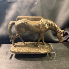 Vintage Cast Metal Grazing Horse Figurine Brass Tone Equestrian Decor Stallion picture