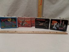 VINTAGE 1997-1998 *HALLMARK SCHOOL DAYS* METAL MINI LUNCHBOX ORNAMENTS -LOT OF 5 picture