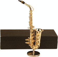 Miniature Saxophone Replica with Stand and Case Tabletop Sculpture Ornament picture