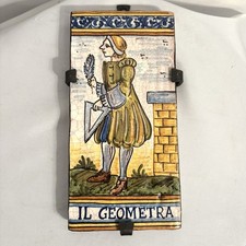 Vintage Italian Simonetti Handpainted Tile Surveyor Geometra Castelli Ceramic picture