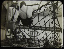 Glass Magic Lantern Slide OBSTACLE RACE OVER RIGGING ON SHIP C1900 PHOTO picture