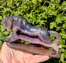 1lb12oz Outstanding Hand Carved Amethyst Agate Geode Tiger, Top Display Specimen picture