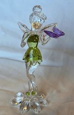 Swarovski Disney Tinkerbell Figurine on Flower Base Holding Purple Butterfly picture