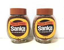 2 Vintage 4oz Unopened Jars Sanka Instant Freeze Dried Coffee 1980s Prop Display picture