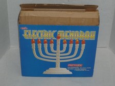 VINTAGE 1988 AJI'S ELECTRIC MENORAH JEWISH JUDAICA WITH ORIGINAL BULBS PAPER BOX picture