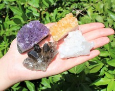 4 Piece Lot: Amethyst, Citrine, Clear Quartz & Smoky Quartz Crystal Clusters picture