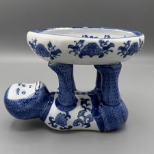 Vintage Blue White Porcelain Monkey Soap Dish Chinoiserie Chinese Trinket Bowl picture
