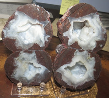 1 BEAUTIFUL 6 INCH DRUZY MIST MEXICAN HOLLOW GEODE. DUAL CHAMBERS. STANDS picture