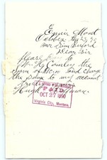 1889 Handwritten Payment Order Ennis/Virginia City MT picture