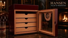 Hansen Premium Cigar Humidor Large 100 Cigars with 4 Cedar Drawers Humidifier picture