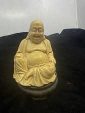 Vintage Laughing Buddha Statue Faux Ivory Resin Budai Hotei Figurine picture